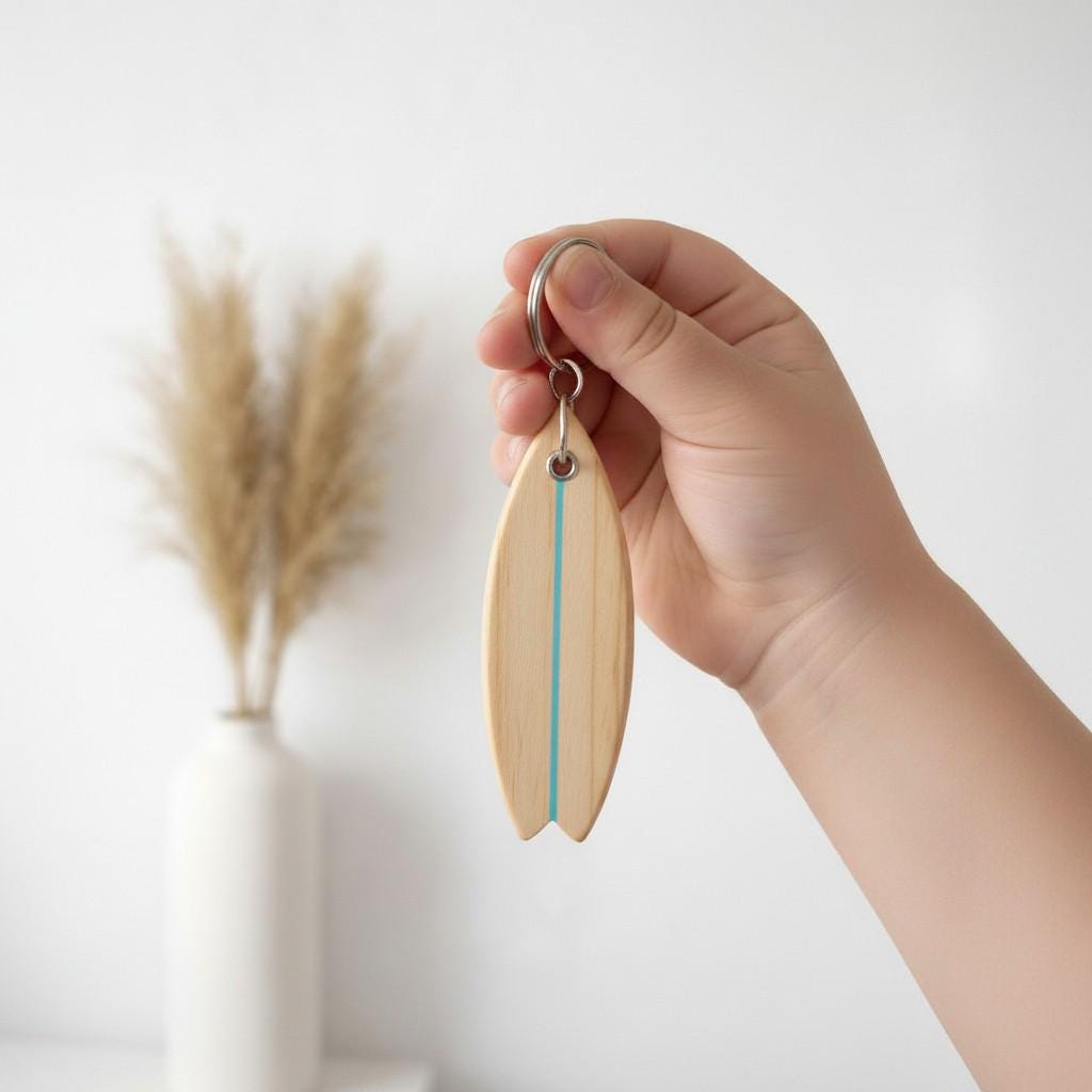 Surf Keychain | Wooden Surfboard Keyring | Surf Lover Gift | Handmade Wood Key Chain | Beach Gift