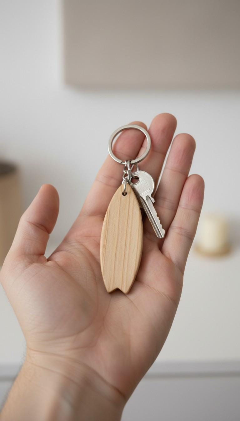Surf Keychain | Wooden Surfboard Keyring | Surf Lover Gift | Handmade Wood Key Chain | Beach Gift