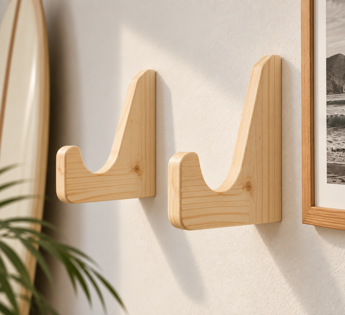 Support Mural Planche de Surf en Bois | Range Planche Décoratif | Fixation Murale Surf Handmade