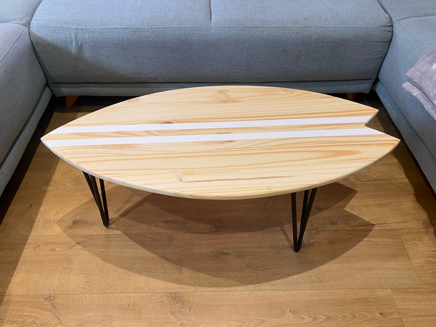 Wooden Surfboard Table – Beach House Coffee Table – Coastal Decor Furniture – Handmade Surf Decor