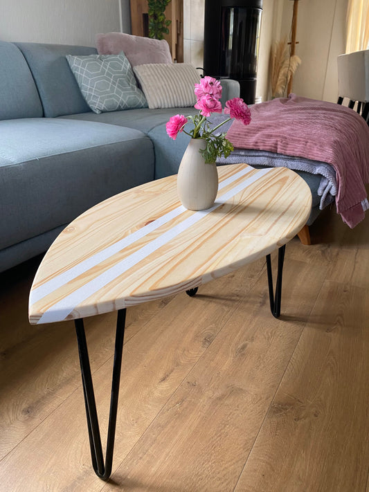 Wooden Surfboard Table – Beach House Coffee Table – Coastal Decor Furniture – Handmade Surf Decor