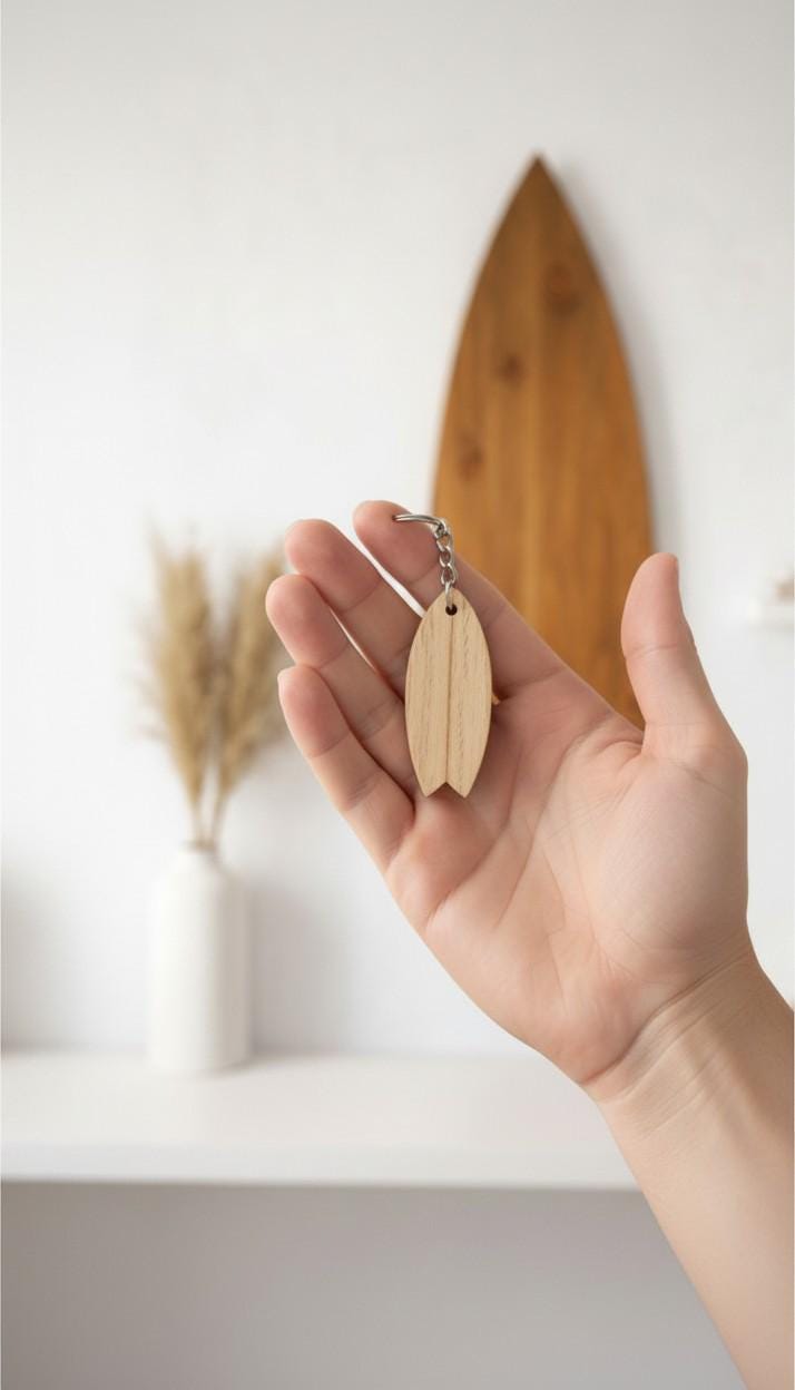 Surf Keychain | Wooden Surfboard Keyring | Surf Lover Gift | Handmade Wood Key Chain | Beach Gift