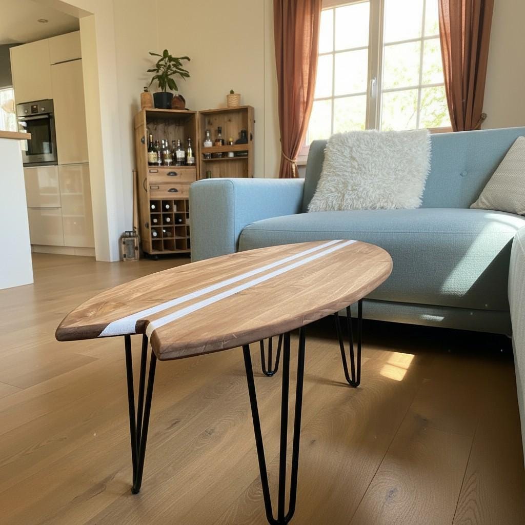 Coastal Coffee Table | Wood Surfboard Shape | Nautical Home Decor