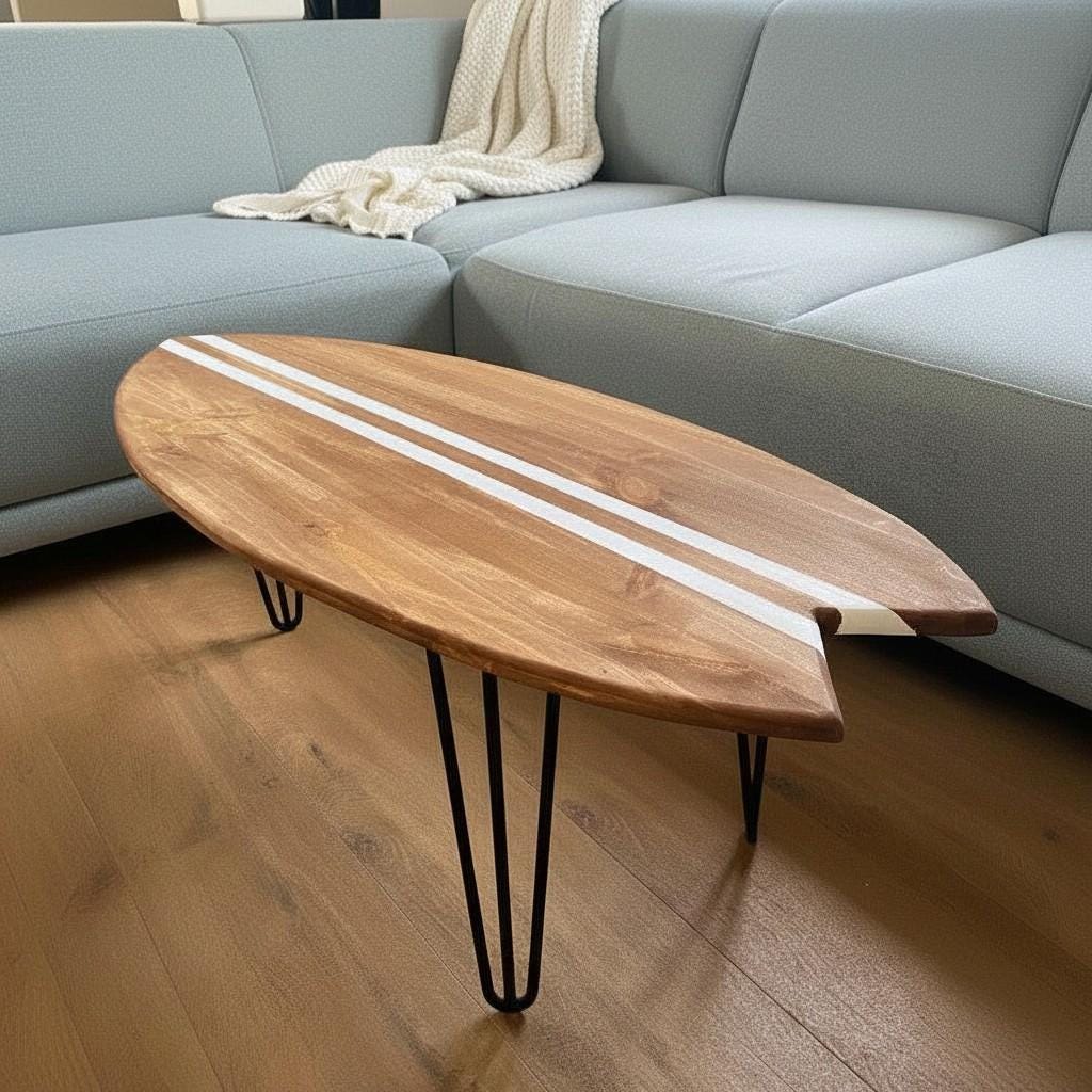 Coastal Coffee Table | Wood Surfboard Shape | Nautical Home Decor