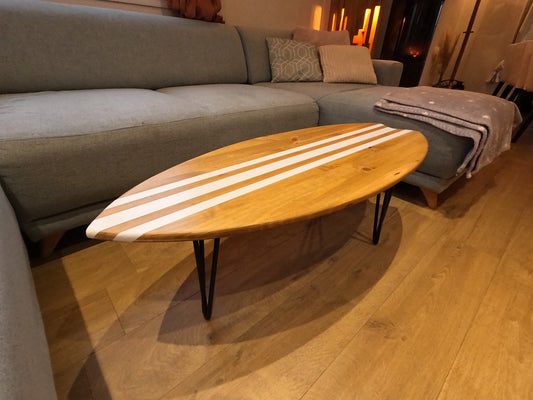 Handmade Surfboard Coffee Table – Wooden Surf Decor – Coastal Furniture – Beach House Coffee Table