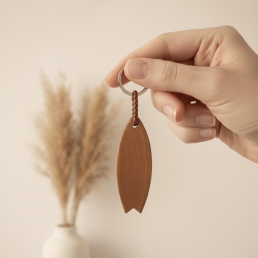 Surf Keychain | Wooden Surfboard Keyring | Surf Lover Gift | Handmade Wood Key Chain | Beach Gift