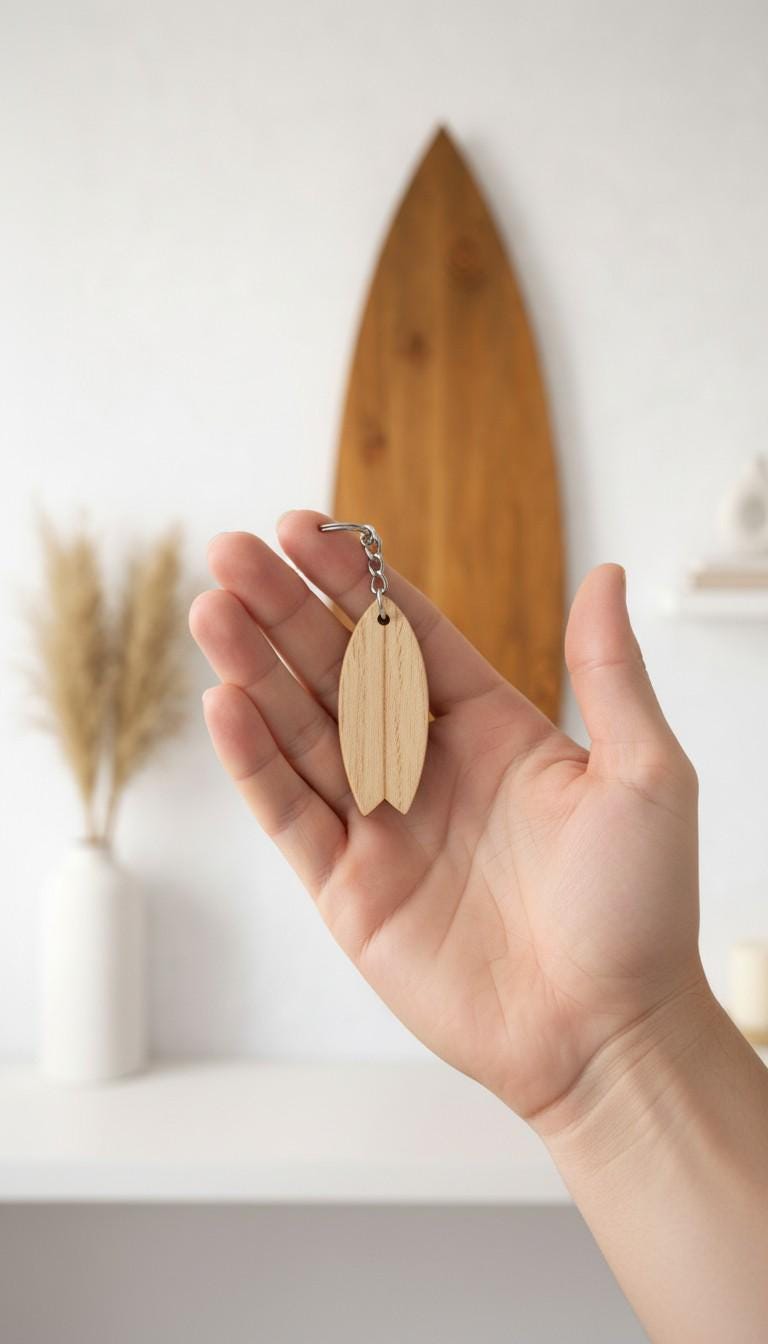 Surf Keychain | Wooden Surfboard Keyring | Surf Lover Gift | Handmade Wood Key Chain | Beach Gift