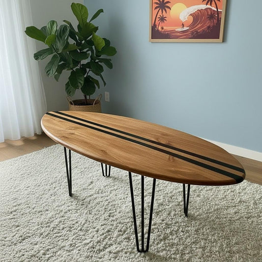 Wooden Surfboard Coffee Table Large Surfboard Coffee Table | XL Wood Beach Furniture | Coastal Living