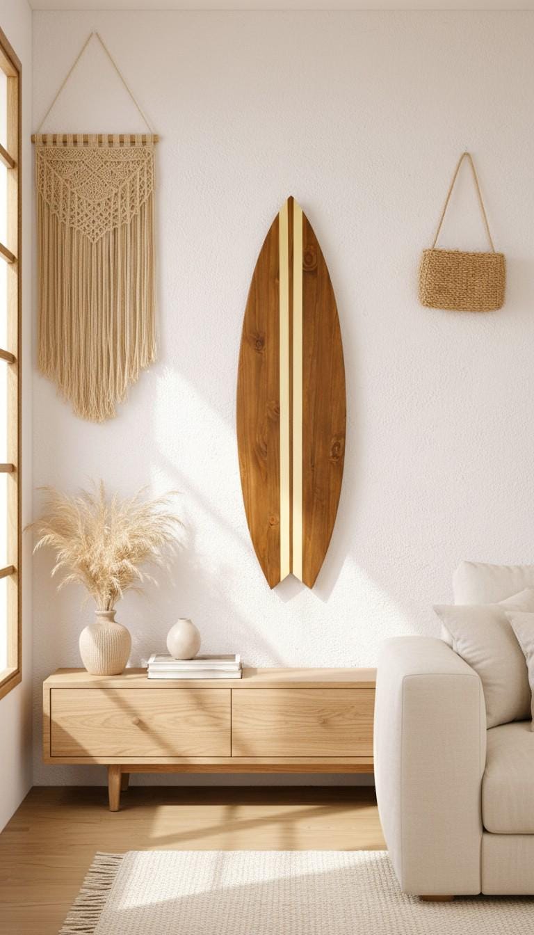Wood Surfboard Wall Art – Surf Decor Wall Hanging – Beach House Wall Decor – Coastal Living Room Decor