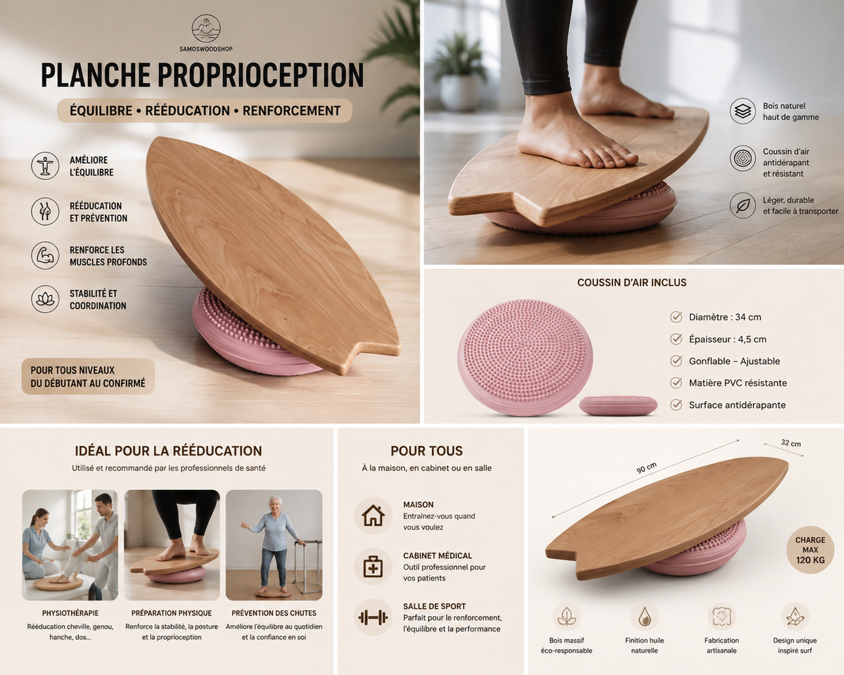 Planche Proprioception Bois | Équilibre & Rééducation