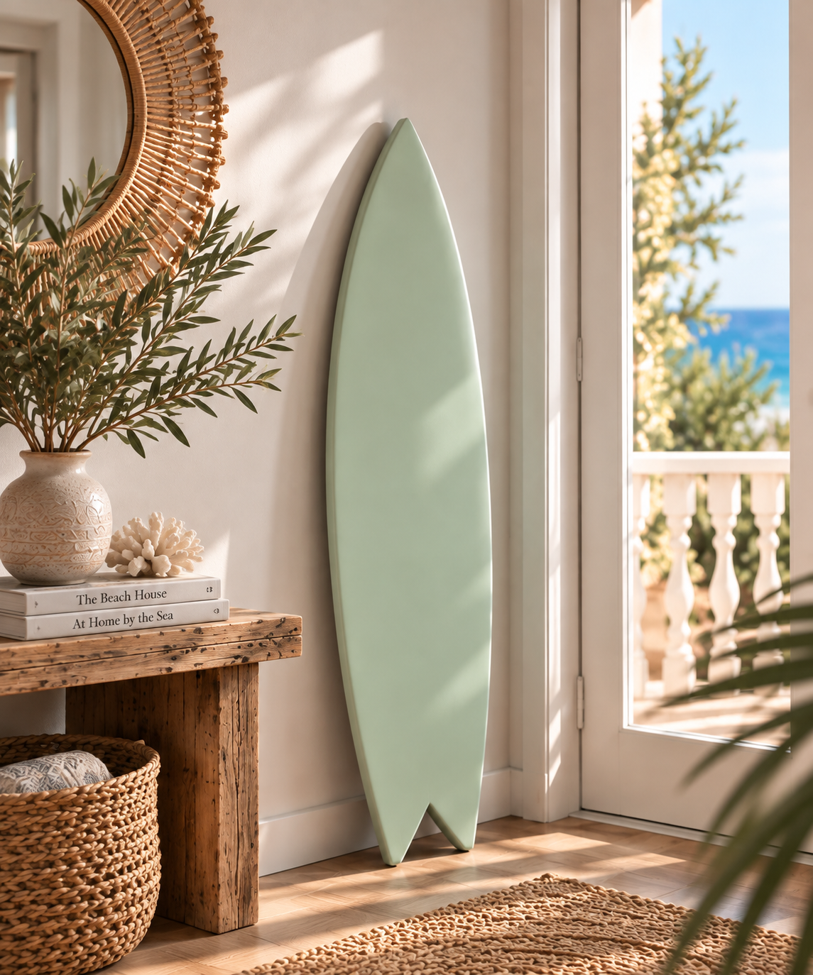 Sage Green Surfboard Wall Decor | Calm Nursery Wall Art | Natural Wood Surf Sign | 60-120 cm
