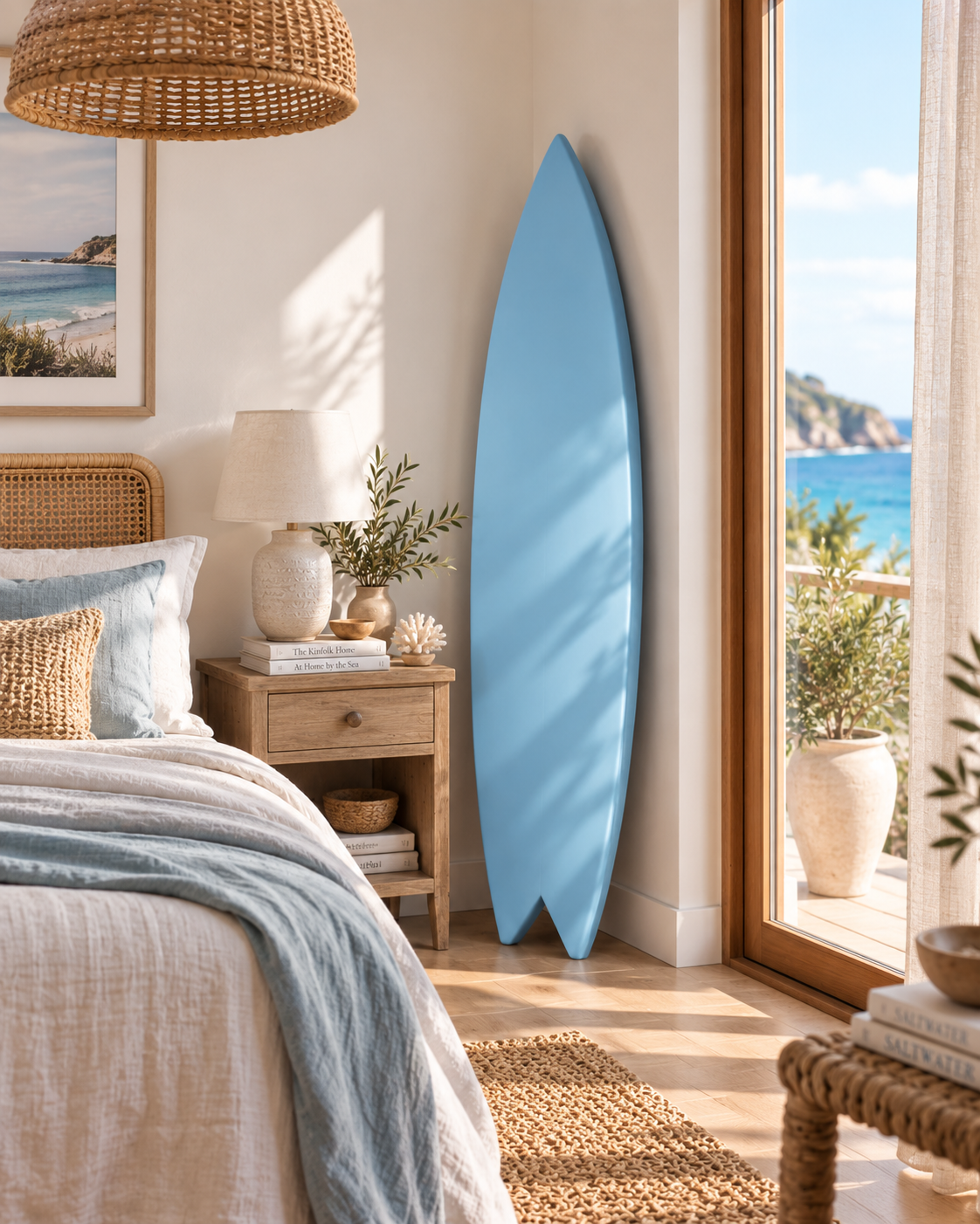 Pastel Blue Surfboard Wall Decor | Coastal Nursery Art | Wooden Beach Room Sign | 60-120 cm