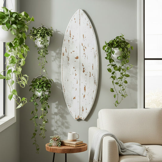 Planche Surf Bois Effet Rustique Blanchi | Weathered Wood Surfboard | Déco Bord de Mer