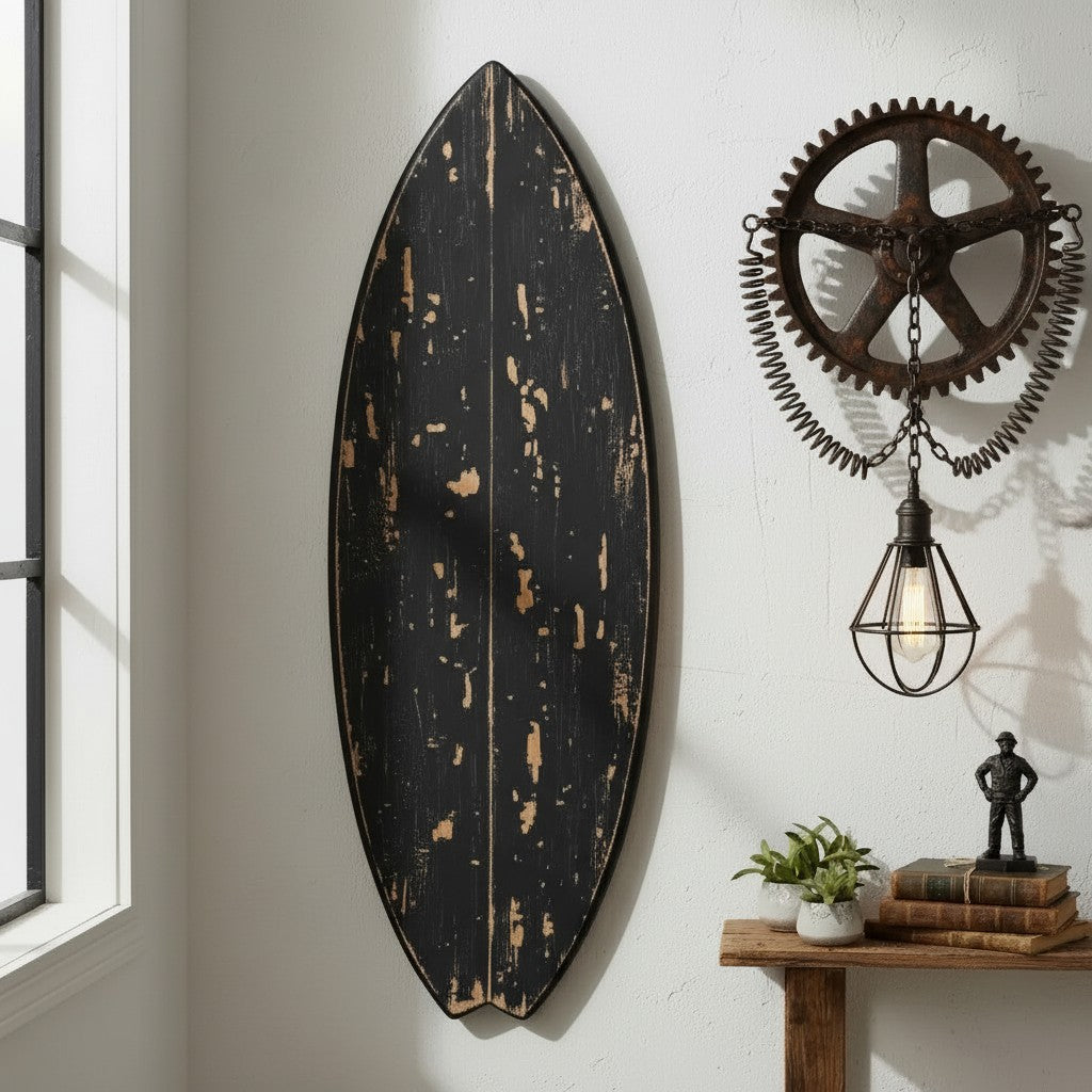 Planche surf bois Decor | Weathered Dark Wood Wall Art | Moody Coastal Decor