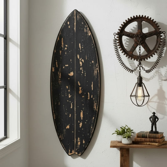 Planche surf bois Decor | Weathered Dark Wood Wall Art | Moody Coastal Decor