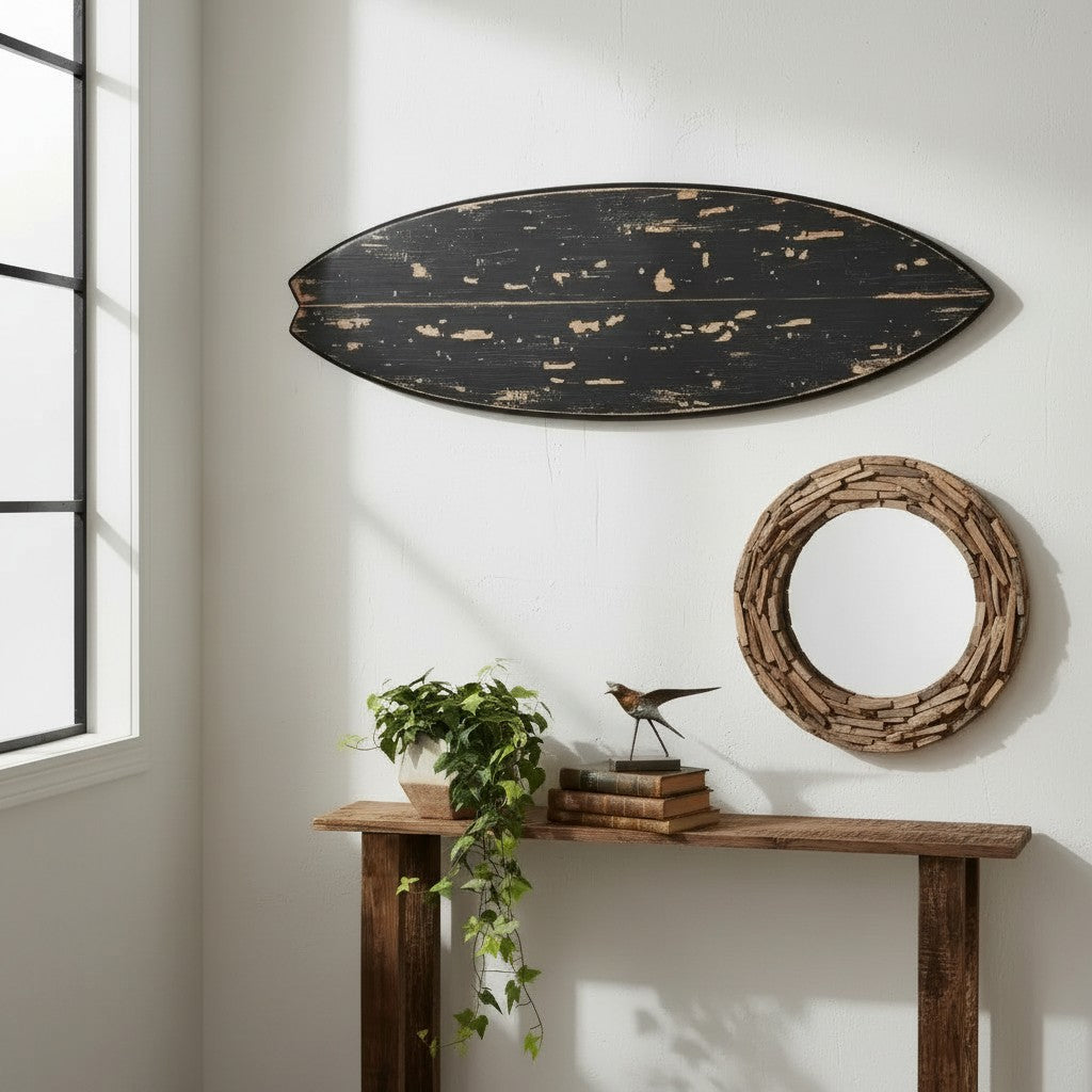 Planche surf bois Decor | Weathered Dark Wood Wall Art | Moody Coastal Decor