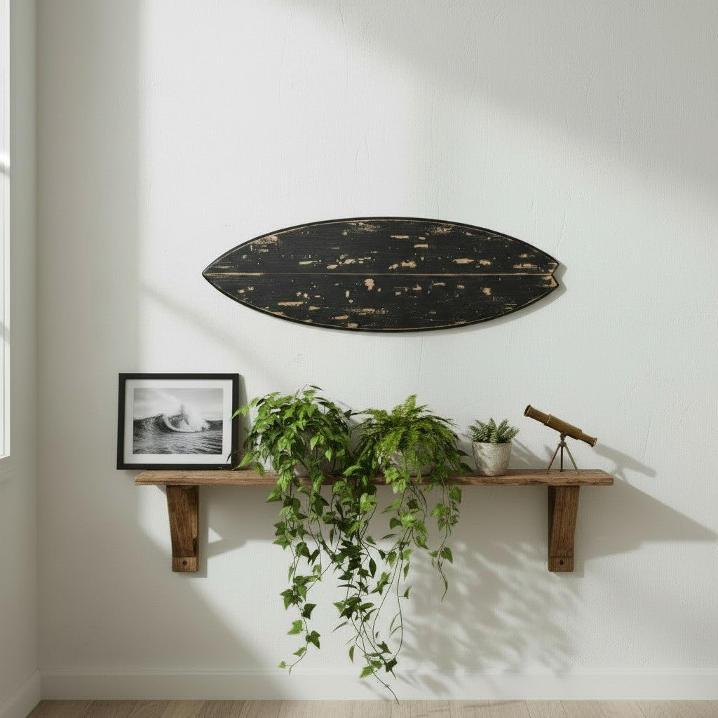 Planche surf bois Decor | Weathered Dark Wood Wall Art | Moody Coastal Decor