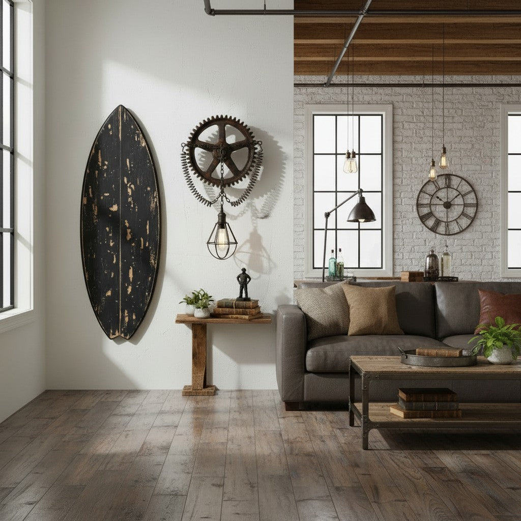 Planche surf bois Decor | Weathered Dark Wood Wall Art | Moody Coastal Decor