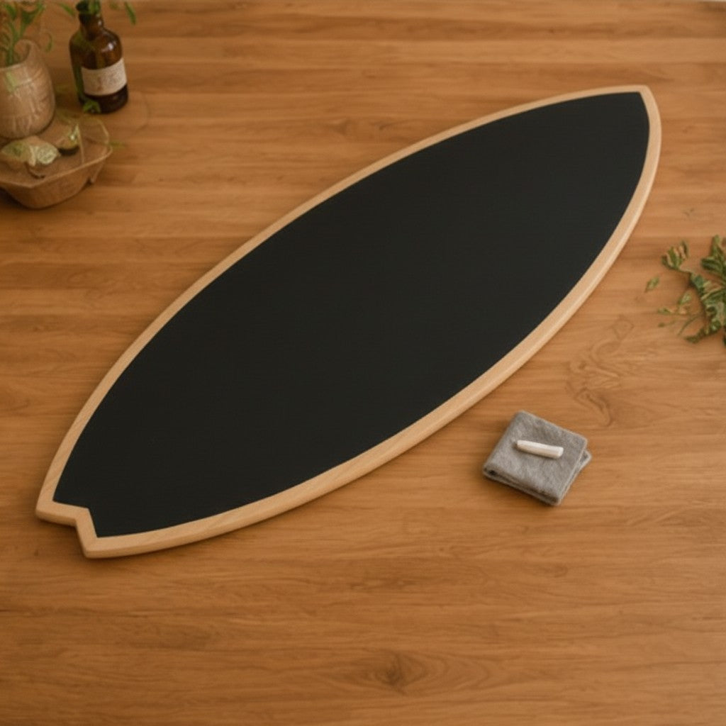 Planche de Surf Tableau Ardoise Famille | Memo Board Familial en Bois | Surfboard Chalkboard Kitchen Organizer