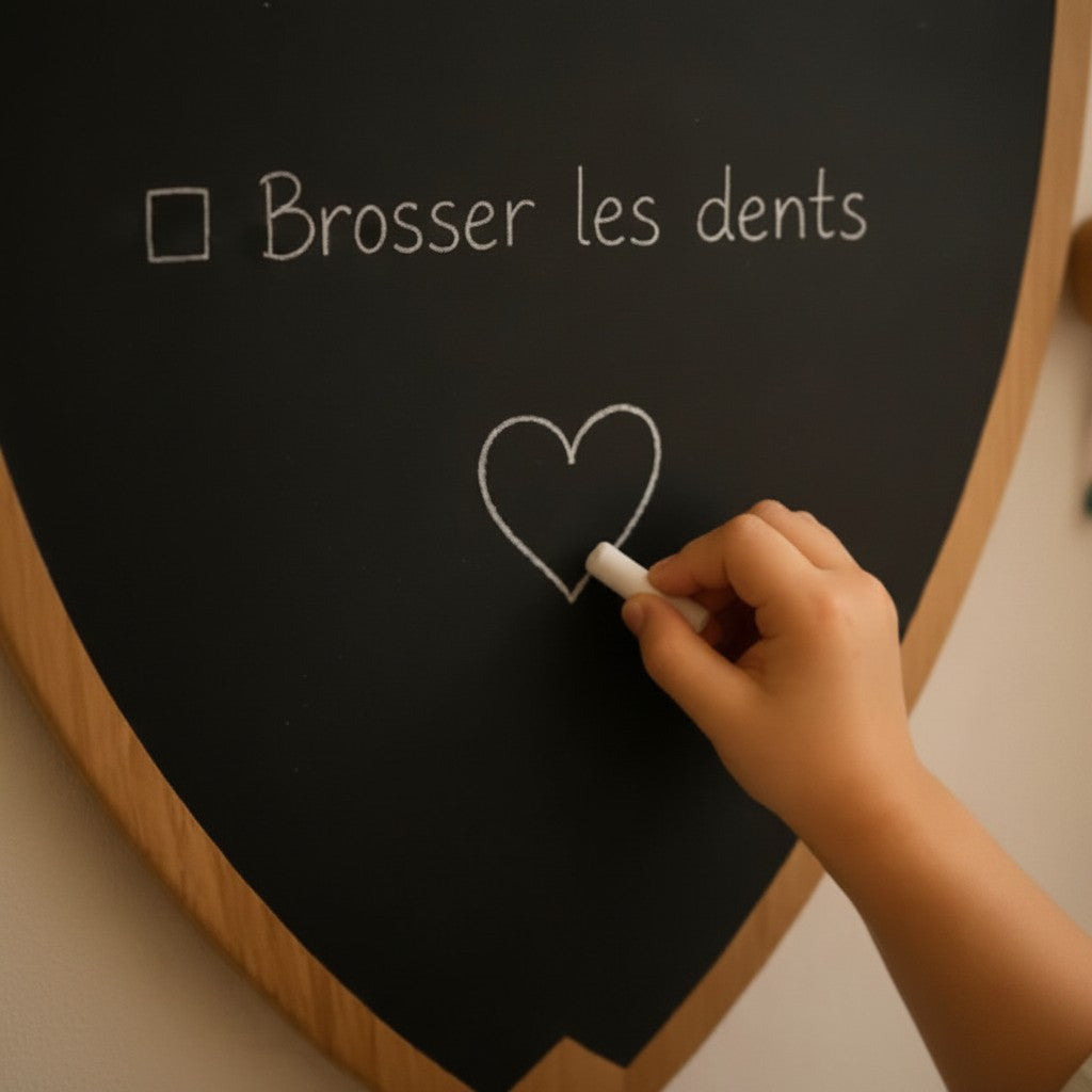 Planche de Surf Tableau Ardoise Famille | Memo Board Familial en Bois | Surfboard Chalkboard Kitchen Organizer