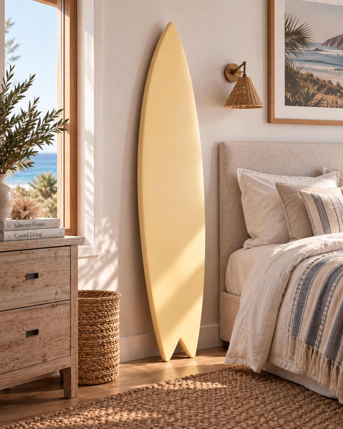 Pastel Yellow Surfboard Wall Art | Retro Sunny Kids Room Decor | Wood Surf Sign | 60-120 cm