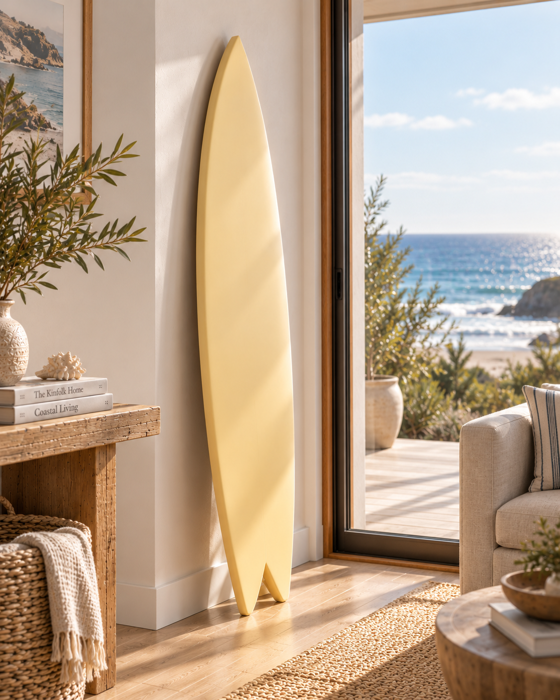 Pastel Yellow Surfboard Wall Art | Retro Sunny Kids Room Decor | Wood Surf Sign | 60-120 cm