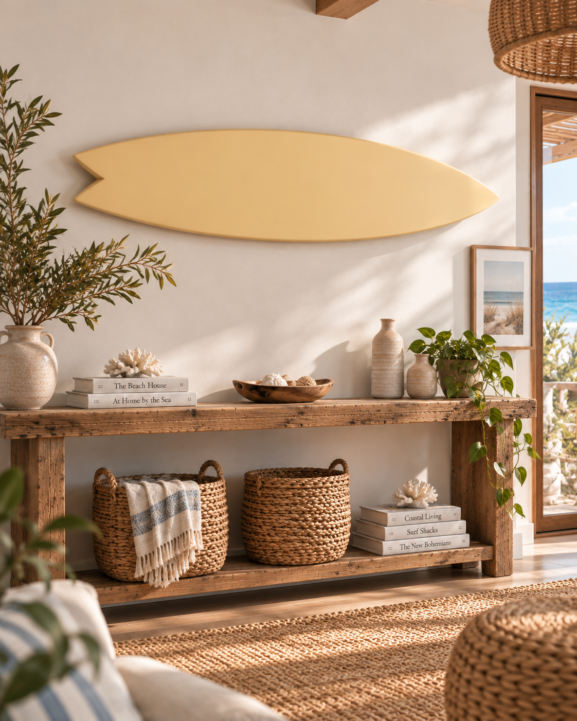 Pastel Yellow Surfboard Wall Art | Retro Sunny Kids Room Decor | Wood Surf Sign | 60-120 cm