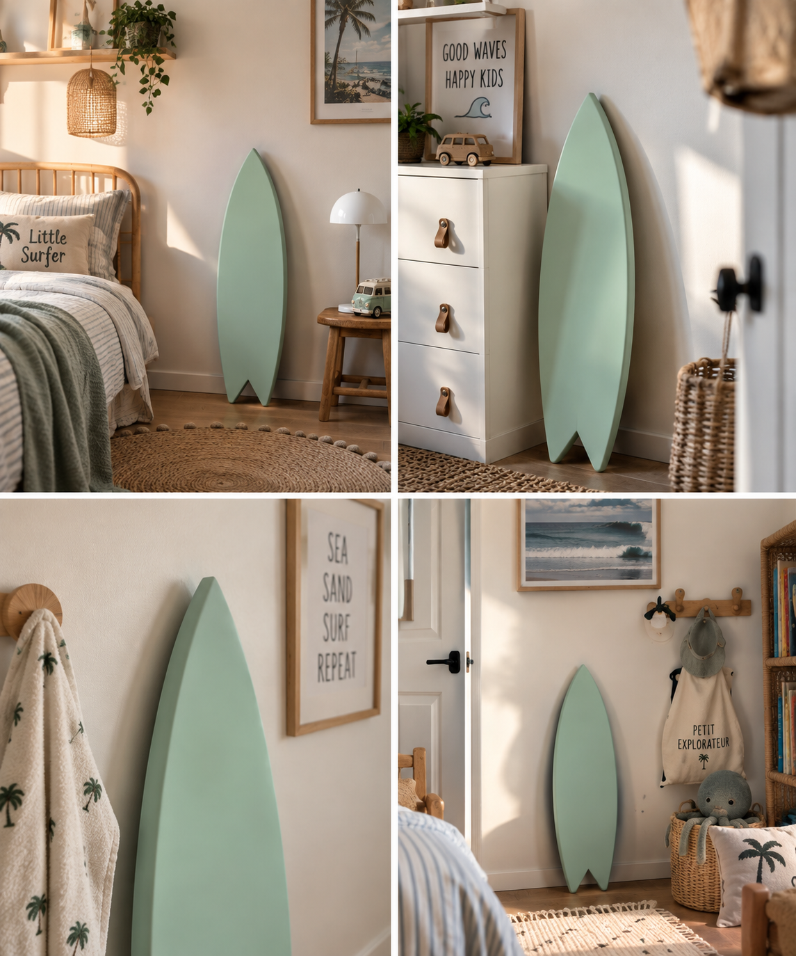 Sage Green Surfboard Wall Decor | Calm Nursery Wall Art | Natural Wood Surf Sign | 60-120 cm