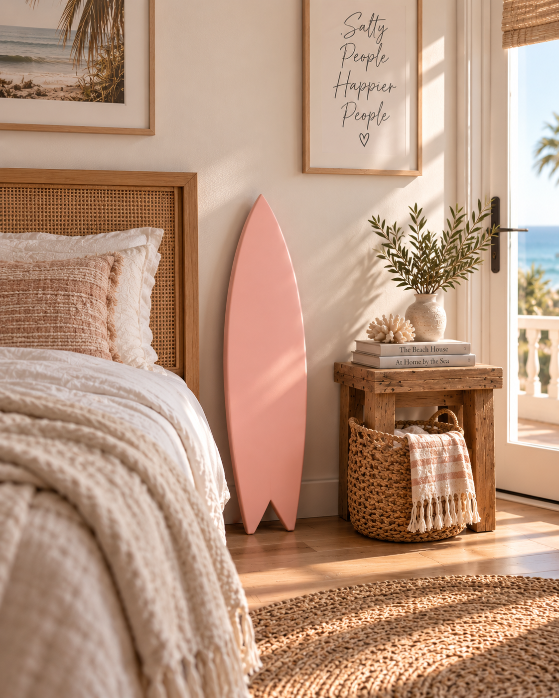 Blush Pink Surfboard Decor | Girls Room Wall Art | Boho Beach Wooden Sign | 60-120 cm
