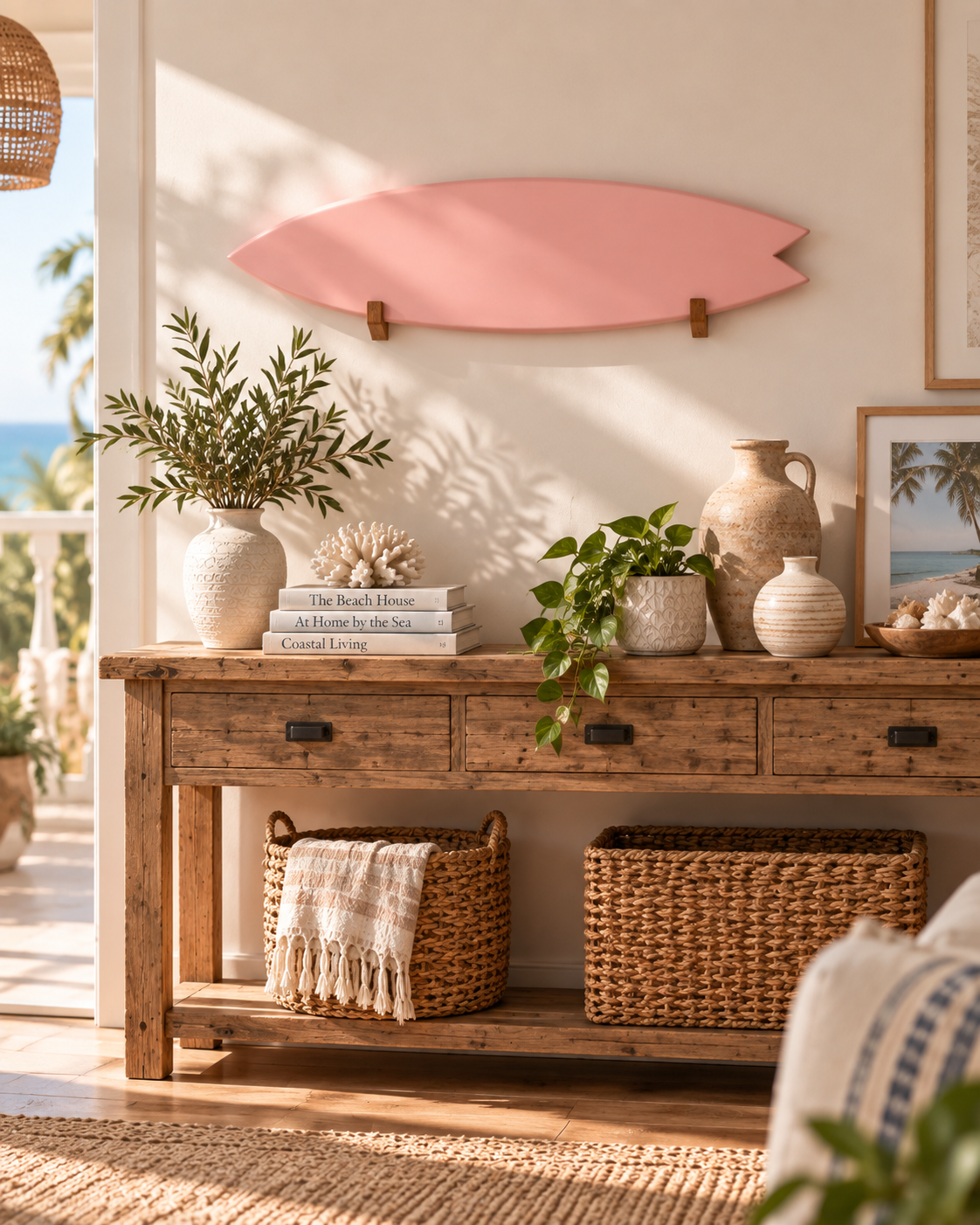 Blush Pink Surfboard Decor | Girls Room Wall Art | Boho Beach Wooden Sign | 60-120 cm