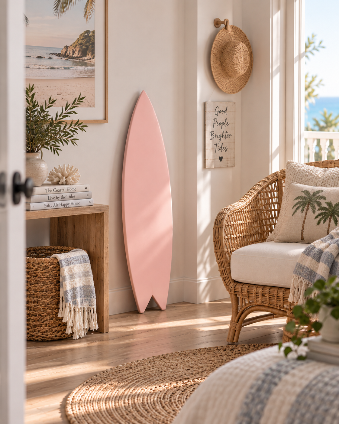 Blush Pink Surfboard Decor | Girls Room Wall Art | Boho Beach Wooden Sign | 60-120 cm