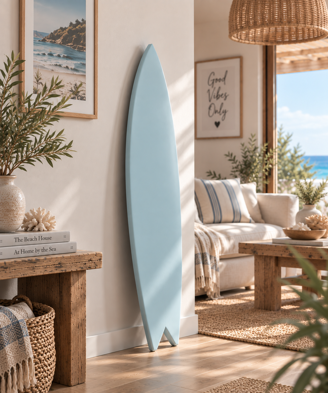 Pastel Blue Surfboard Wall Decor | Coastal Nursery Art | Wooden Beach Room Sign | 60-120 cm