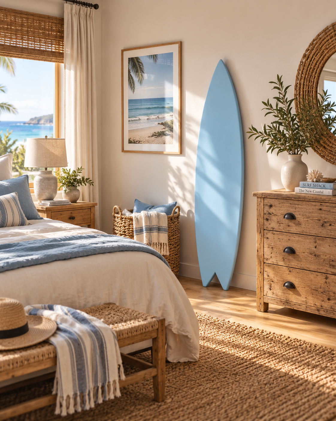 Pastel Blue Surfboard Wall Decor | Coastal Nursery Art | Wooden Beach Room Sign | 60-120 cm