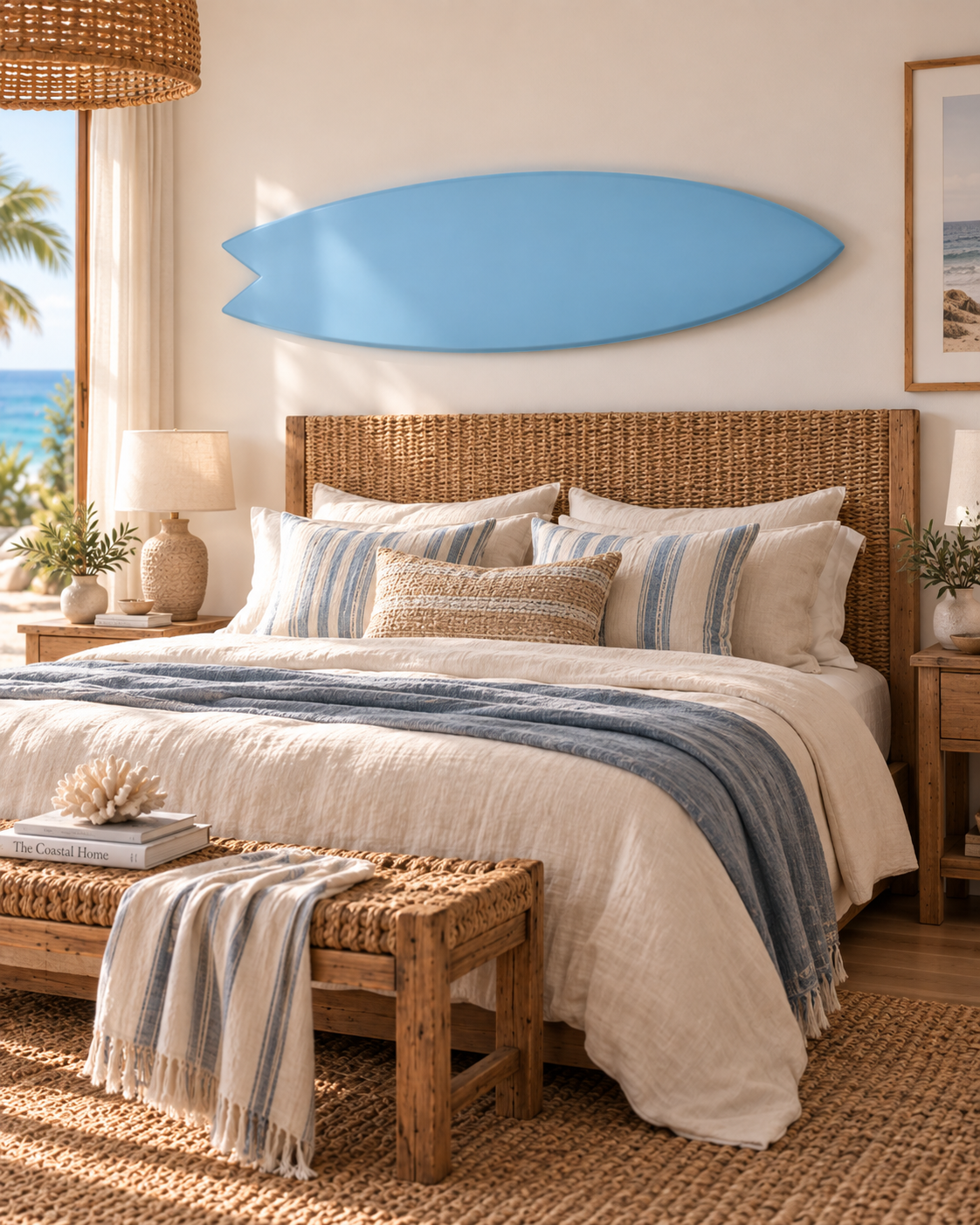 Pastel Blue Surfboard Wall Decor | Coastal Nursery Art | Wooden Beach Room Sign | 60-120 cm