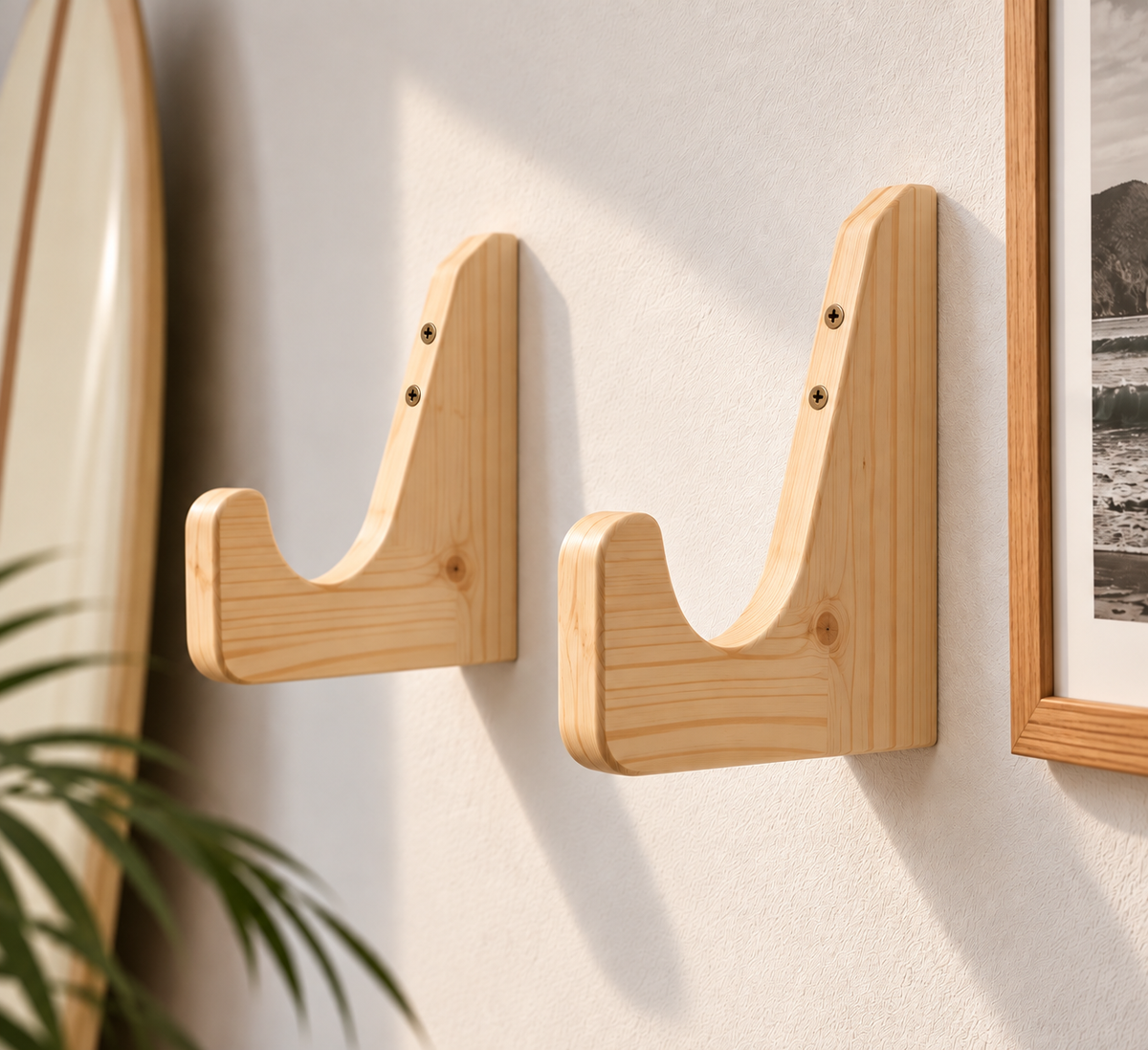 Support Mural Planche de Surf en Bois | Range Planche Décoratif | Fixation Murale Surf Handmade