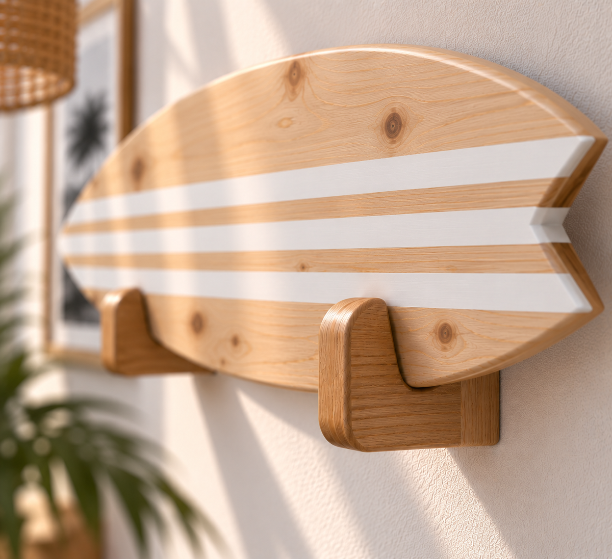 Support Mural Planche de Surf en Bois | Range Planche Décoratif | Fixation Murale Surf Handmade