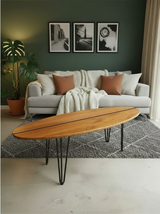 Table basse bois planche de surf - Aménagement intérieur décoration bord de mer