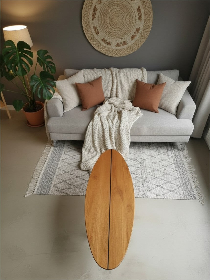 Table basse bois planche de surf - Aménagement intérieur décoration bord de mer