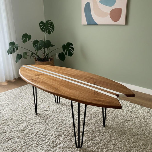 Coastal Coffee Table | Wood Surfboard Shape | Nautical Home Decor