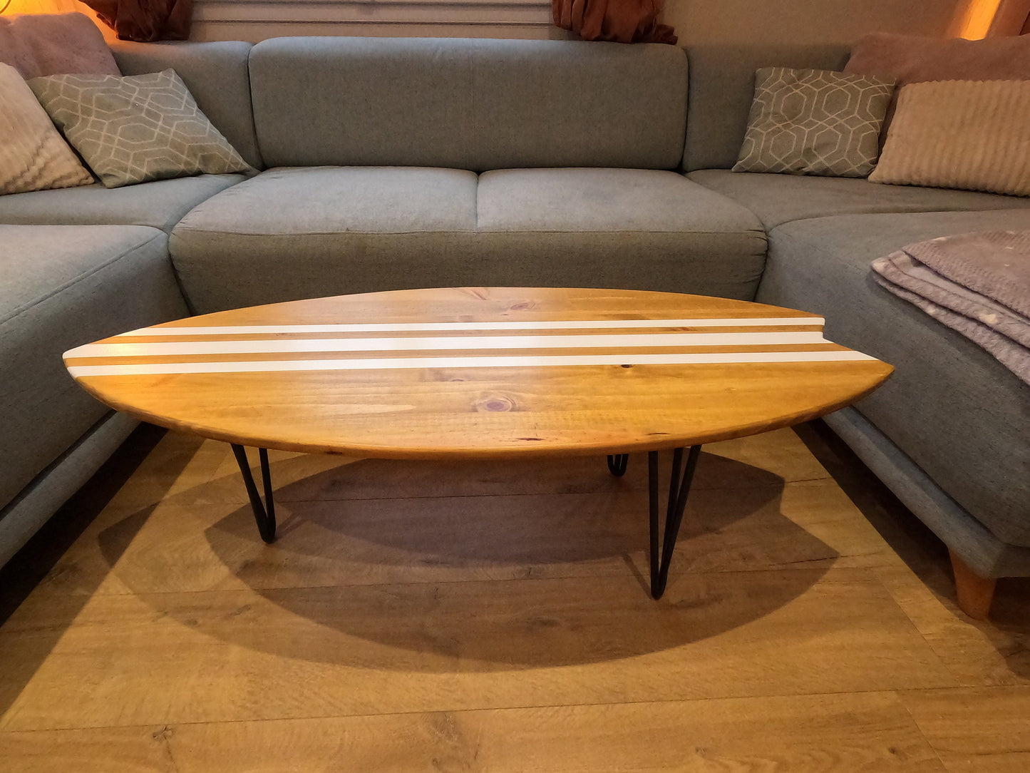 Handmade Surfboard Coffee Table – Wooden Surf Decor – Coastal Furniture – Beach House Coffee Table
