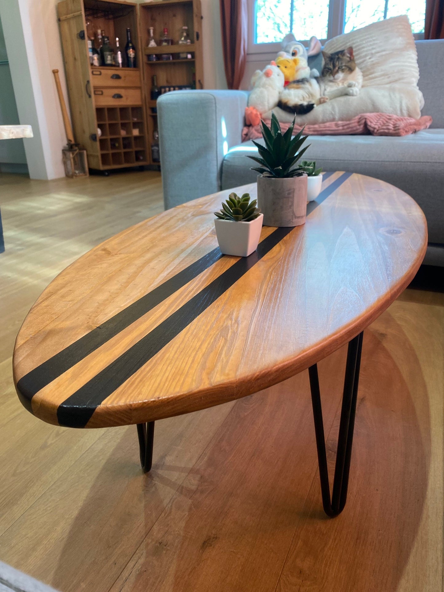 Wooden Surfboard Coffee Table Large Surfboard Coffee Table | XL Wood Beach Furniture | Coastal Living