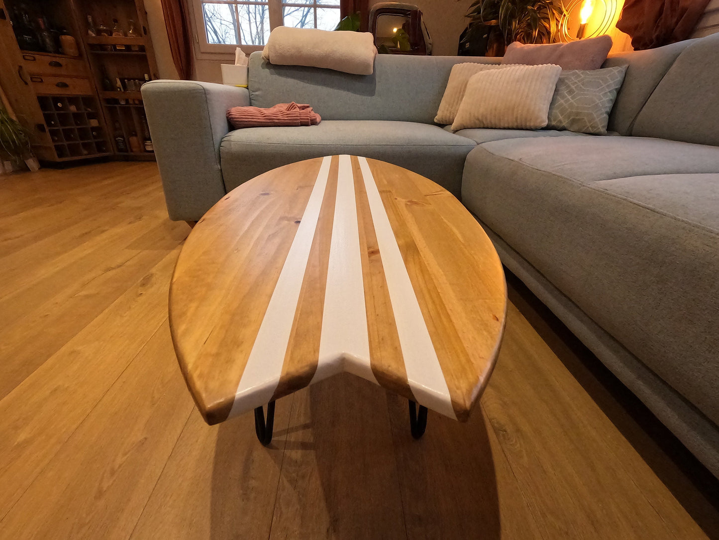 Handmade Surfboard Coffee Table – Wooden Surf Decor – Coastal Furniture – Beach House Coffee Table