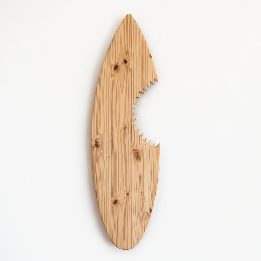 Wooden Surfboard Wall Art – Surf Decor Wall – Handmade Surfboard Decor Shark / Requin