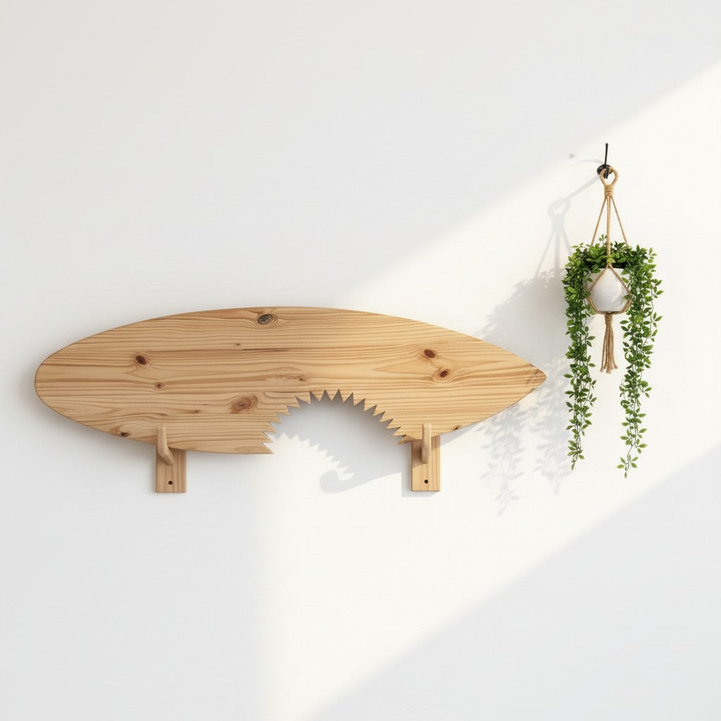 Wooden Surfboard Wall Art – Surf Decor Wall – Handmade Surfboard Decor Shark / Requin