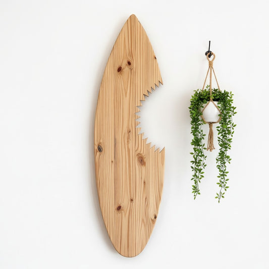 Wooden Surfboard Wall Art – Surf Decor Wall – Handmade Surfboard Decor Shark / Requin