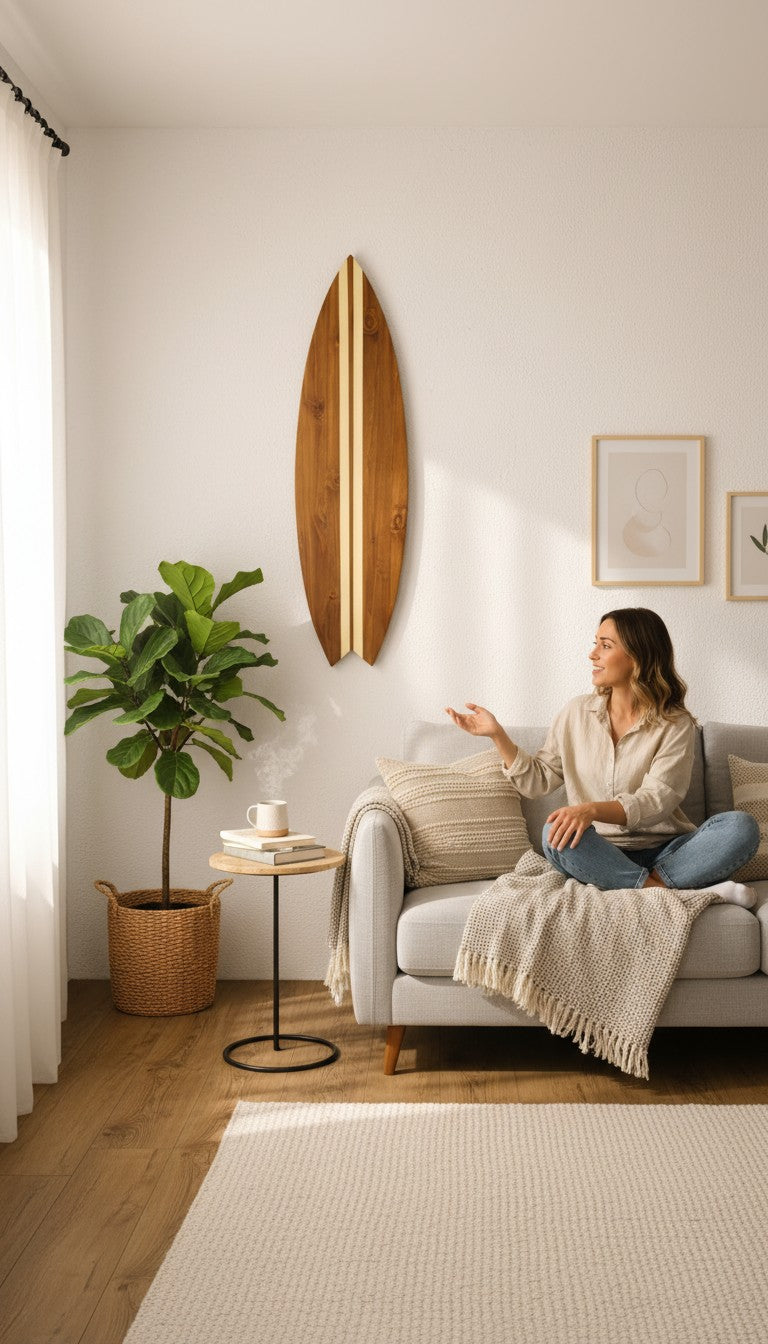 Wood Surfboard Wall Art – Surf Decor Wall Hanging – Beach House Wall Decor – Coastal Living Room Decor