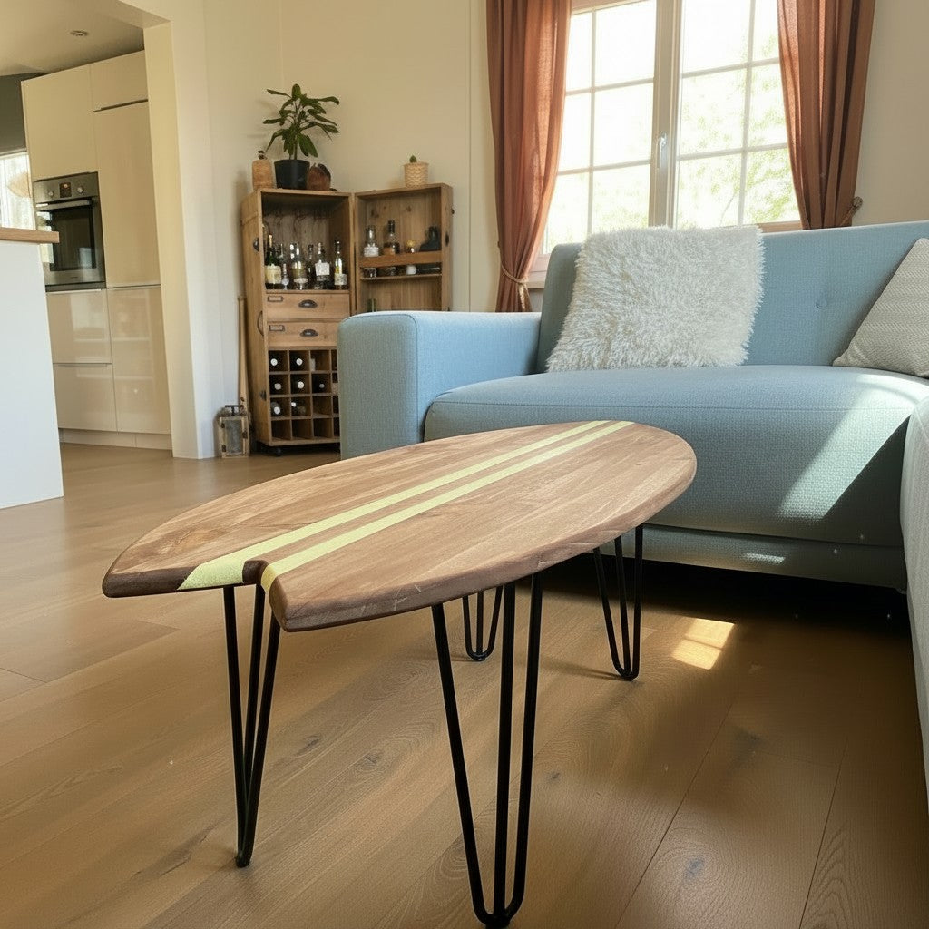 Handmade in France Surfboard Table | Pine Wood Coffee Table | Surf Decor