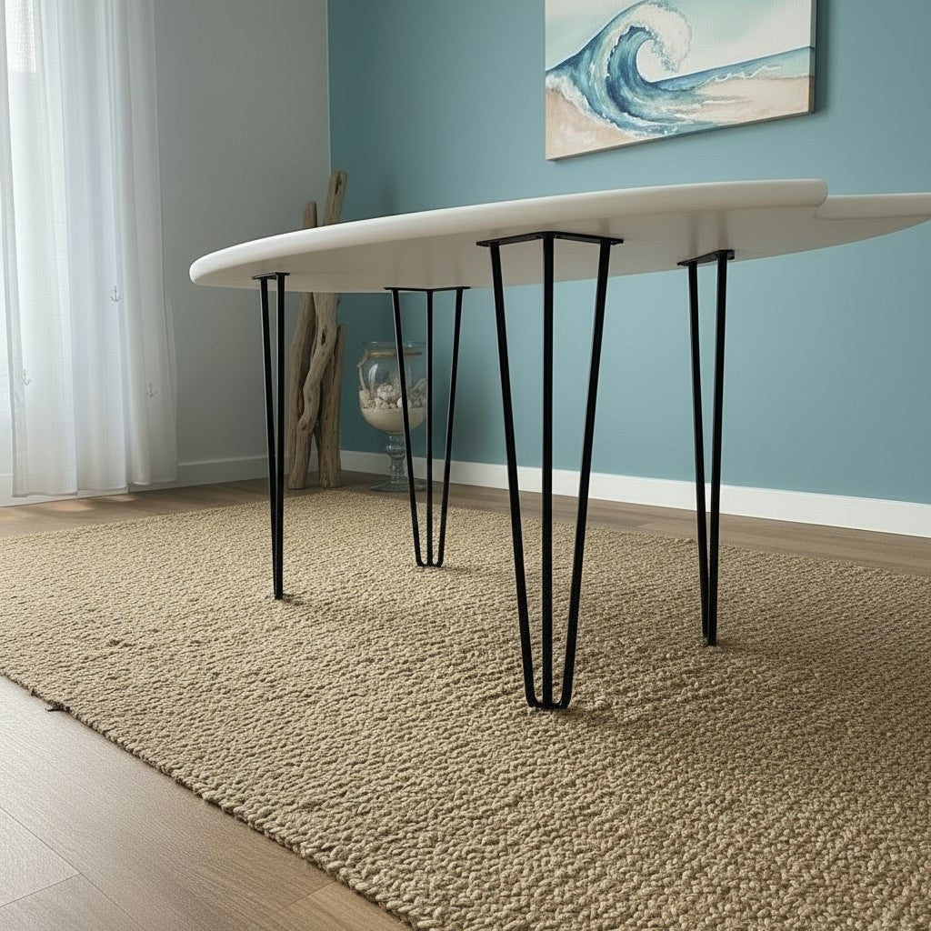 Beach House Gift | White Blue Surfboard Coffee Table | Coastal Decor | Handmade in France